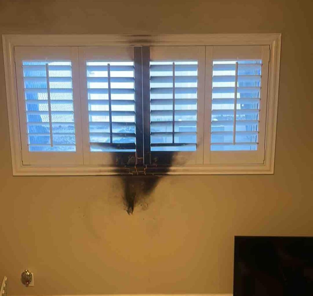 Fire from a vent in a home.